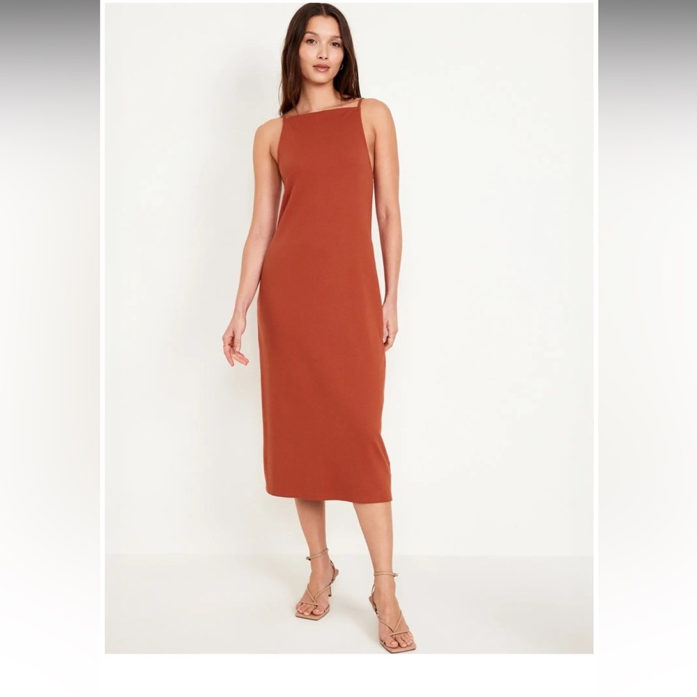 Old Navy Rib Knit Midi Rust Sleeveless Dress